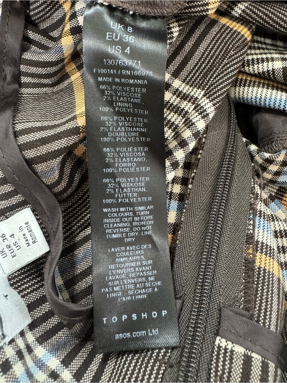 Topshop Brown Blue Plaid Pleated Mini Skirt US 4 Preppy Academia Check - Picture 4 of 4